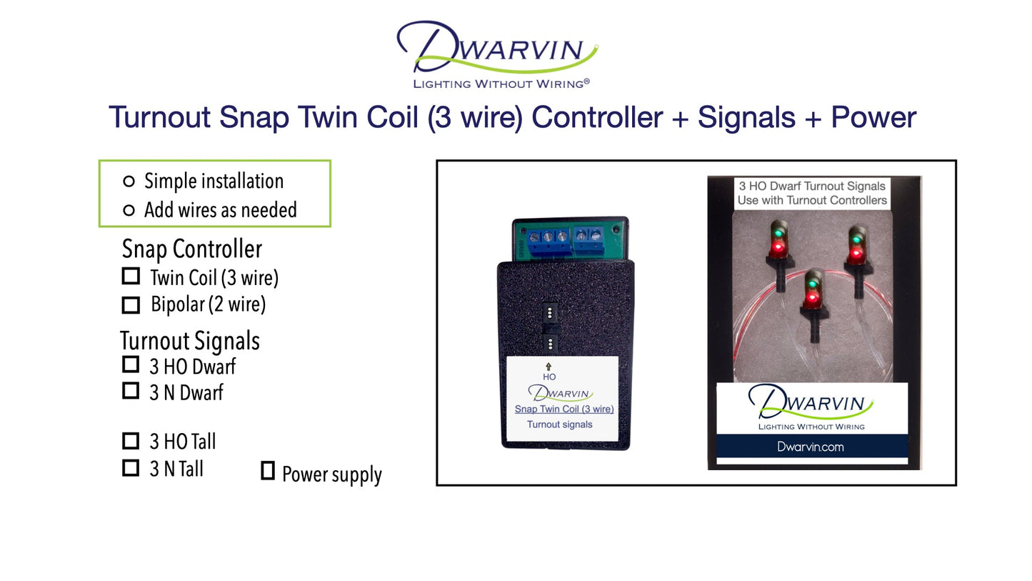 HO Turnout Signals Kit - Snap Twin Coil 3 Wire - Dwarf Signals